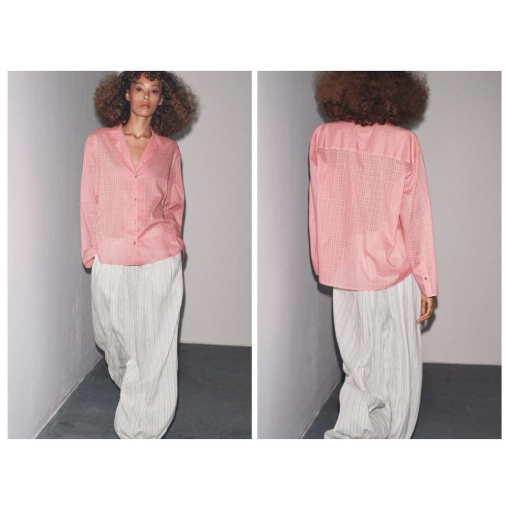 Zara Pink Oversized Minimalist Coastal Shirt XL Cotton Summer Spring